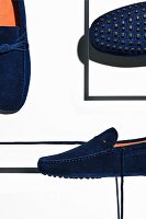 Blue suede moccasins for men