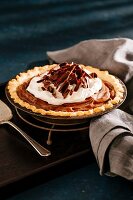 Chocolate pudding pie with whipped cream