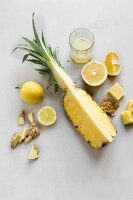 Ingredients for a pineapple smoothie