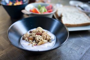 Yoghurt with dried fruits and cereal