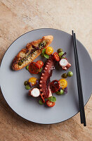 Octopus with toasted bread and tomatoes (China)