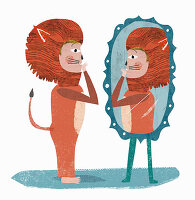 Illustration: A lion looking in a mirror