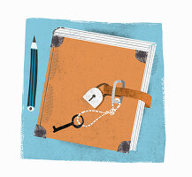 Illustration: Notizbuch mit Schlüssel