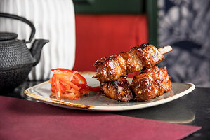 Filipino style pork skewer in a BBQ marinade