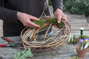 Wreath Of Twigs And Bark With Crocuses