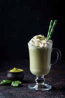 Green tea matcha latte (healthy diet, superfood, antioxidant, cleansing)