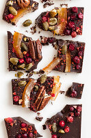 Chocolate with candied fruit and pistachios