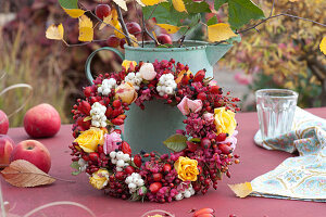 Autumn Wreath Of Roses And Berries