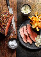 Roast beef with a pepper and honey crust and remoulade