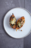 Oven-roasted, stuffed sweet potatoes with alpine cheese