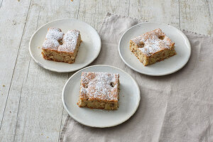 Slices of walnut and banana oil-sponge cake