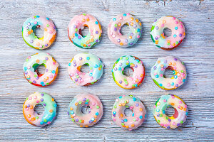 Rainbow donuts with icing