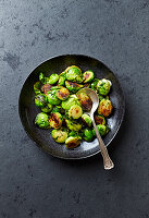 Roasted Brussels Sprout with Parsley on a plate