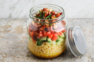 Oriental tabbouleh salad with bacon dates