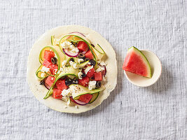 Melon and feta salad with courgettes