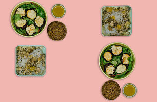 Baked mushrooms with goat's cream cheese and konjac pasta with a mushroom sauce (meal prep)