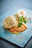 Iced apricot dumplings with hazelnut brittle