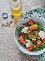 Burrata salad with grilled nectarines and croutons