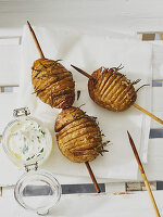 Hasselback potatoes with herb quark