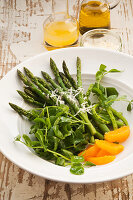 Asparagus with pea shoots