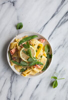 Tagliatelle with salmon and mange tout