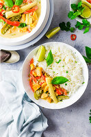 Vegan green thai curry with rice