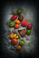 Tomatoes on a grey background