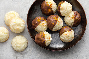 Chocolate-dipped coconut macaroons