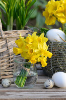 Daffodil bouquet in mason jar
