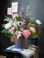 Early Summer Bouquet with Poppies, Delphinium, and Hydrangea Blossom