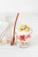 Layered biscuit, strawberries and whipped cream