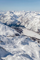 Switzerland, Engadin, Sankt Moritz: View from Corvatsch summit (3303m) to Lake Sils