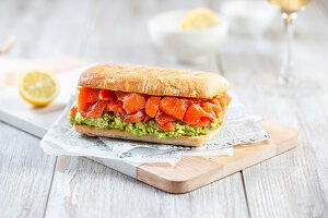 Sandwich with smoked salmon and avocado