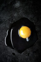 An open egg on a black metal background