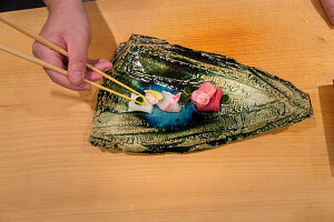 Decoratively arranged sashimi