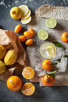 Various citrus fruit - lemon, lime, kumquat, mandarine and orange