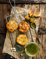 Pommes de Terre Macaire (French potato cake) on sage and almond pesto