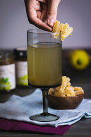 Gooseberry aperitif with fruit jelly