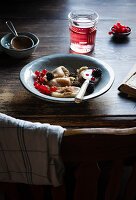 Homemade sweet dumplings with summer berries