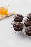 Chocolate and orange muffins and orange glaze