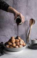 Greek donuts with chocolate sauce