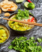 Chinese noodle and vegetable soup