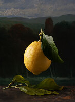 A flying lemon with leaves