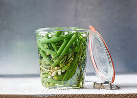 Horseradish beans in a preserving jar