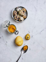 Eggs dyed with turmeric