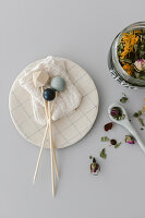 DIY tea bags with wooden skewers as holders