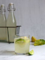 Drink with kefir, water and lime