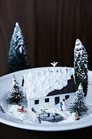 Mini winter scene arranged on a plate