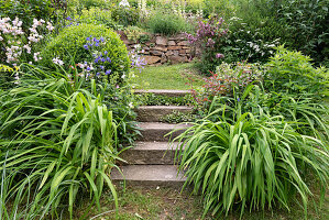 Sommerlicher Garten mit Betonstufen