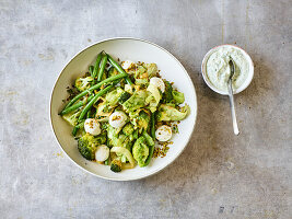 Green herb vegetables with mini mozzarella